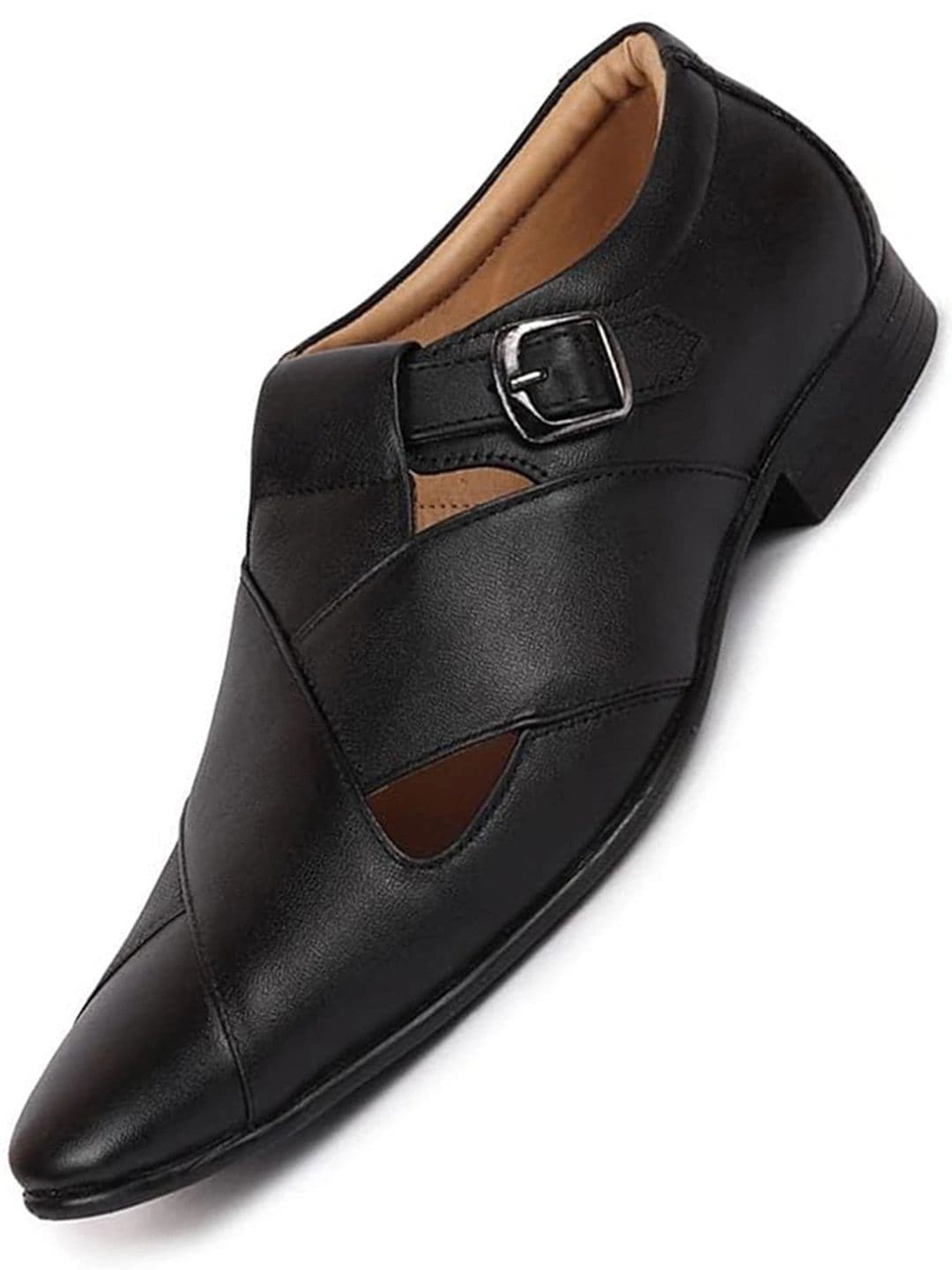 FAUSTO Men Black Leather Shoe-Style Sandals - view 1