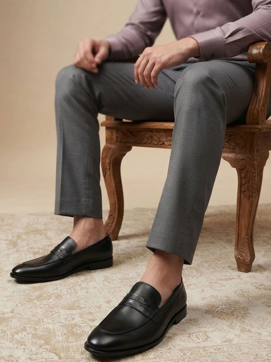 House of Pataudi Men Textured Round Toe Slip-On Loafers Formal Shoes thumbnail 2
