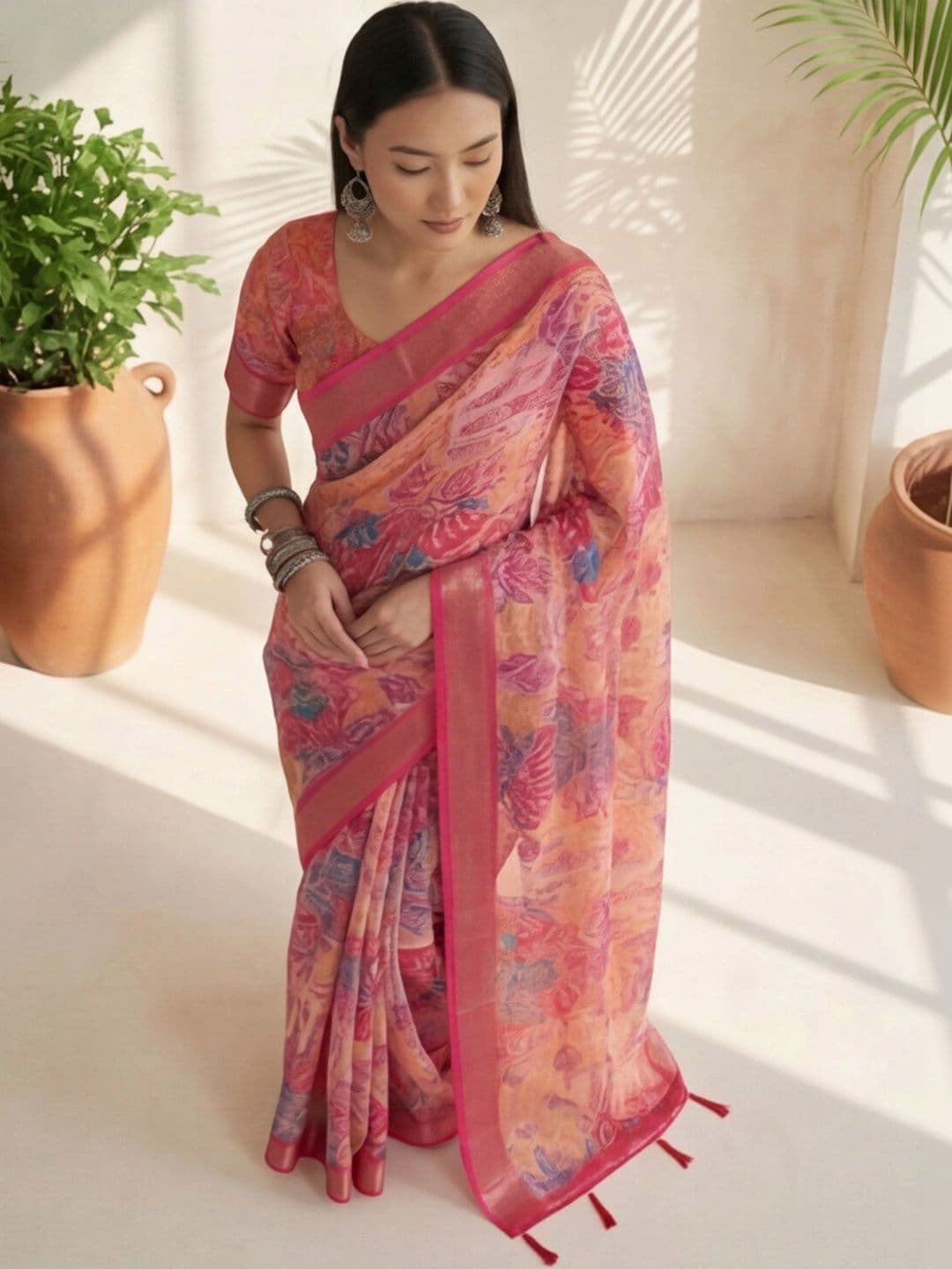 Anouk Rustic Paisley Zari Pure Linen Designer Khadi Saree thumbnail 7