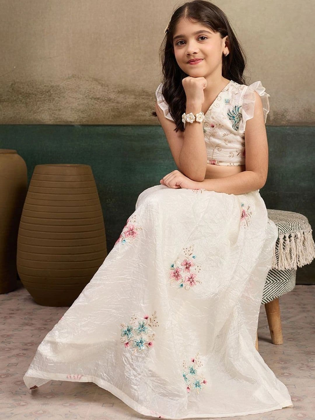 Tasarika Girls Embroidered Thread Work Ready to Wear Lehenga & thumbnail 5