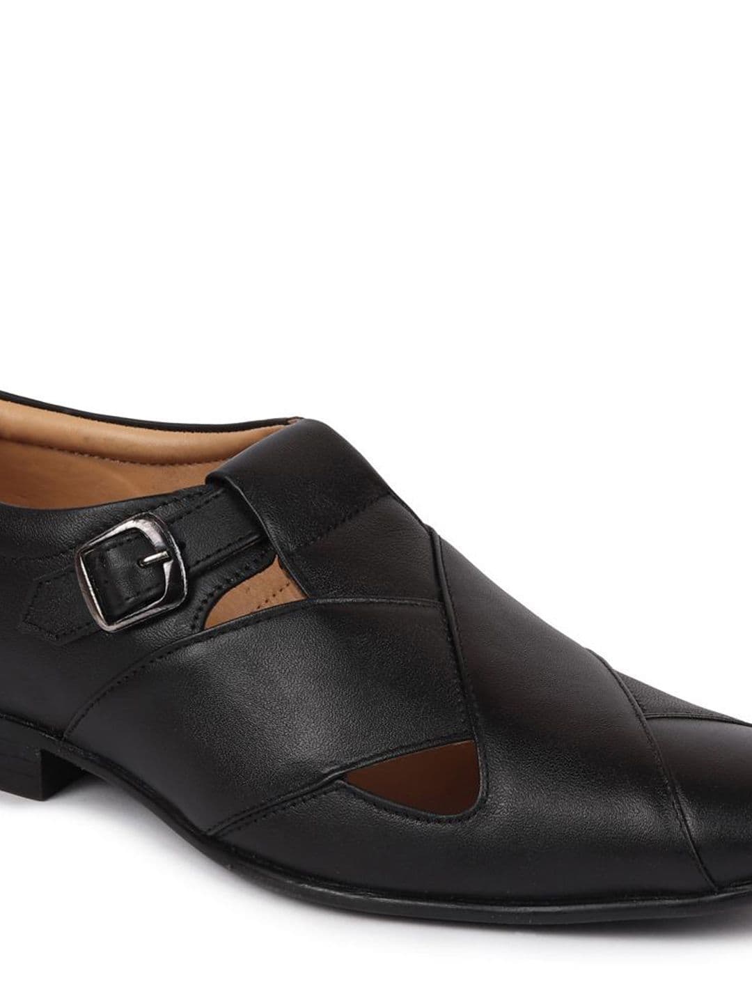 FAUSTO Men Black Leather Shoe-Style Sandals thumbnail 5