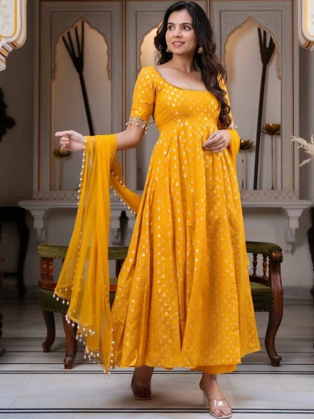 Homexa Enterprise Women Gotta Patti Chanderi Silk Kurta with Trousers & With thumbnail 5