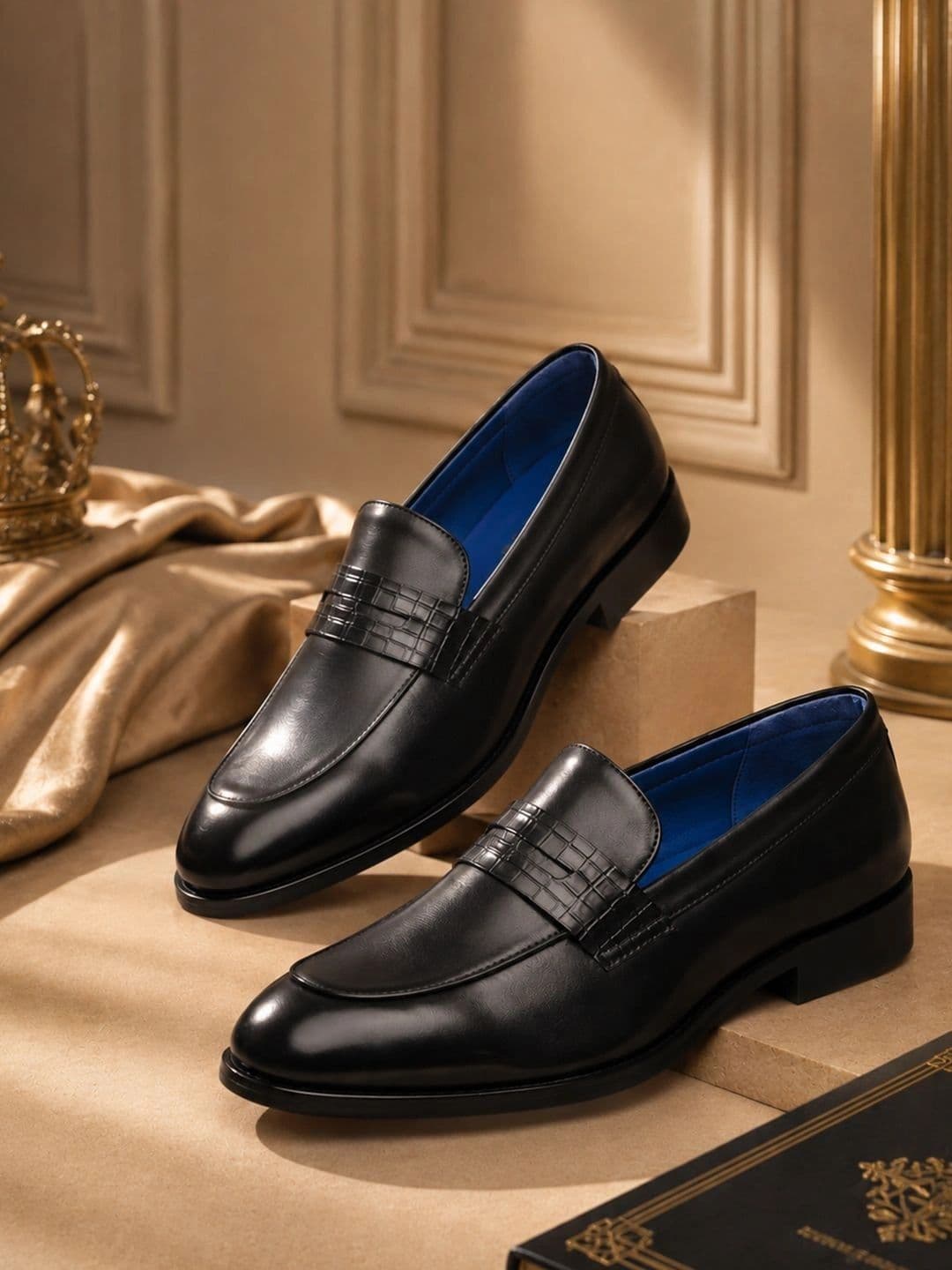 House of Pataudi Men Textured Round Toe Slip-On Loafers Formal Shoes - view 1