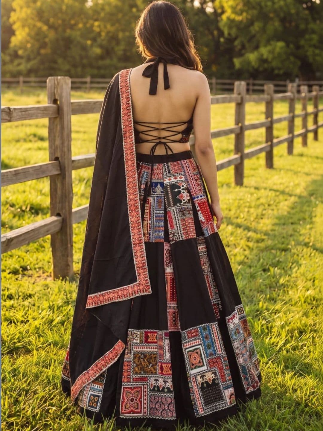 DREAM EXPORTER Embroidered Thread Work Semi-Stitched Lehenga & Unstitched Blouse With Dupatta thumbnail 5