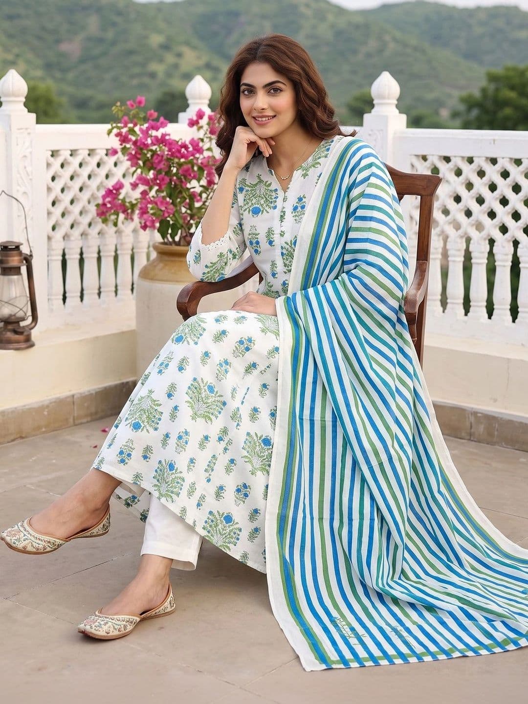 KALINI Women Ethnic Motifs Printed Regular Pure Cotton Kurta with Trousers & With Dupatta thumbnail 6