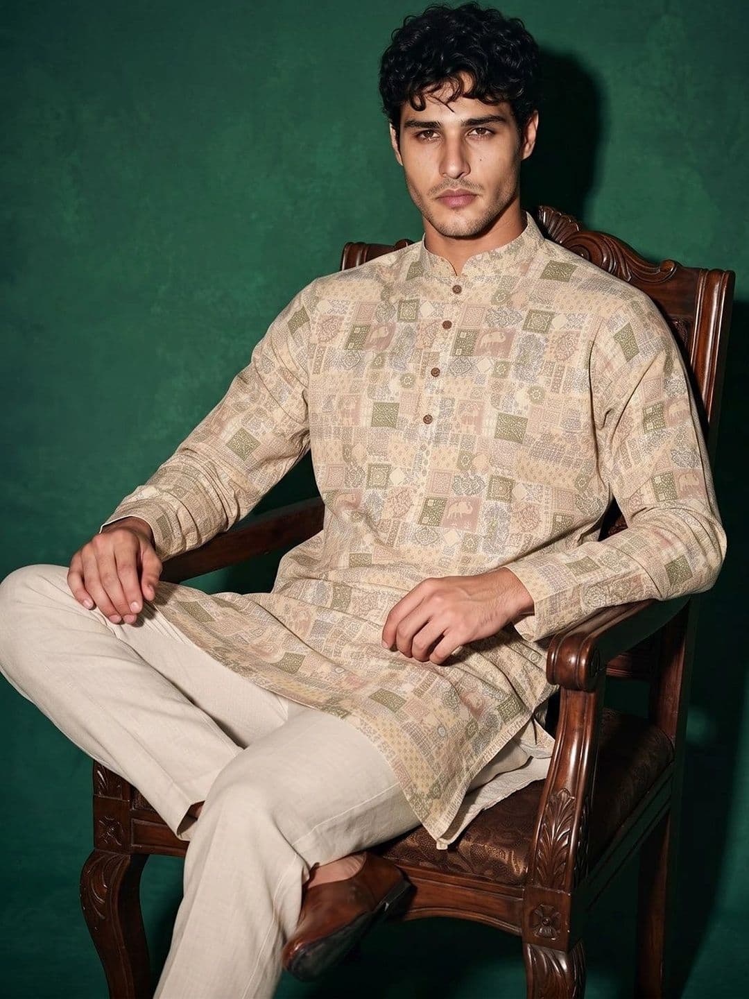 DRIP CHOWK Men Ethnic Motifs Printed Jacquard Kurta thumbnail 3