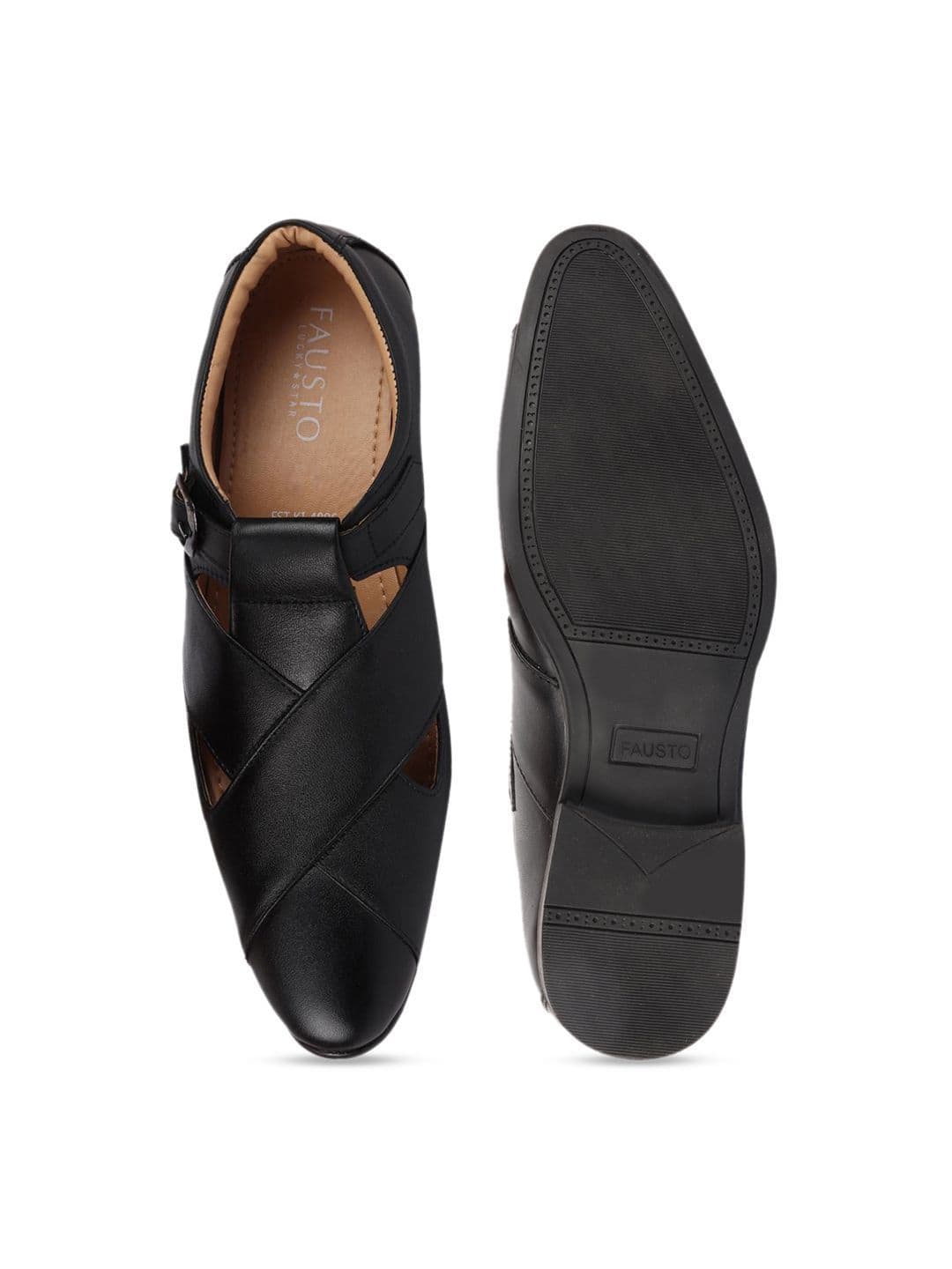 FAUSTO Men Black Leather Shoe-Style Sandals thumbnail 2