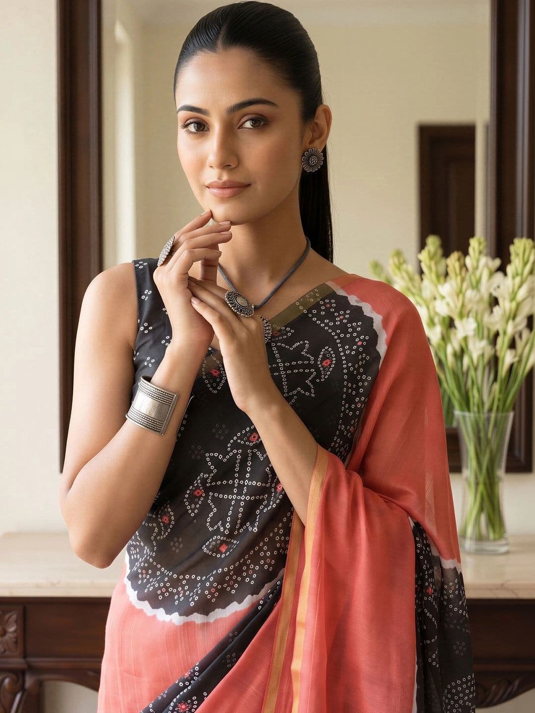 Sangria Bandhani Designer Block Print Saree thumbnail 5