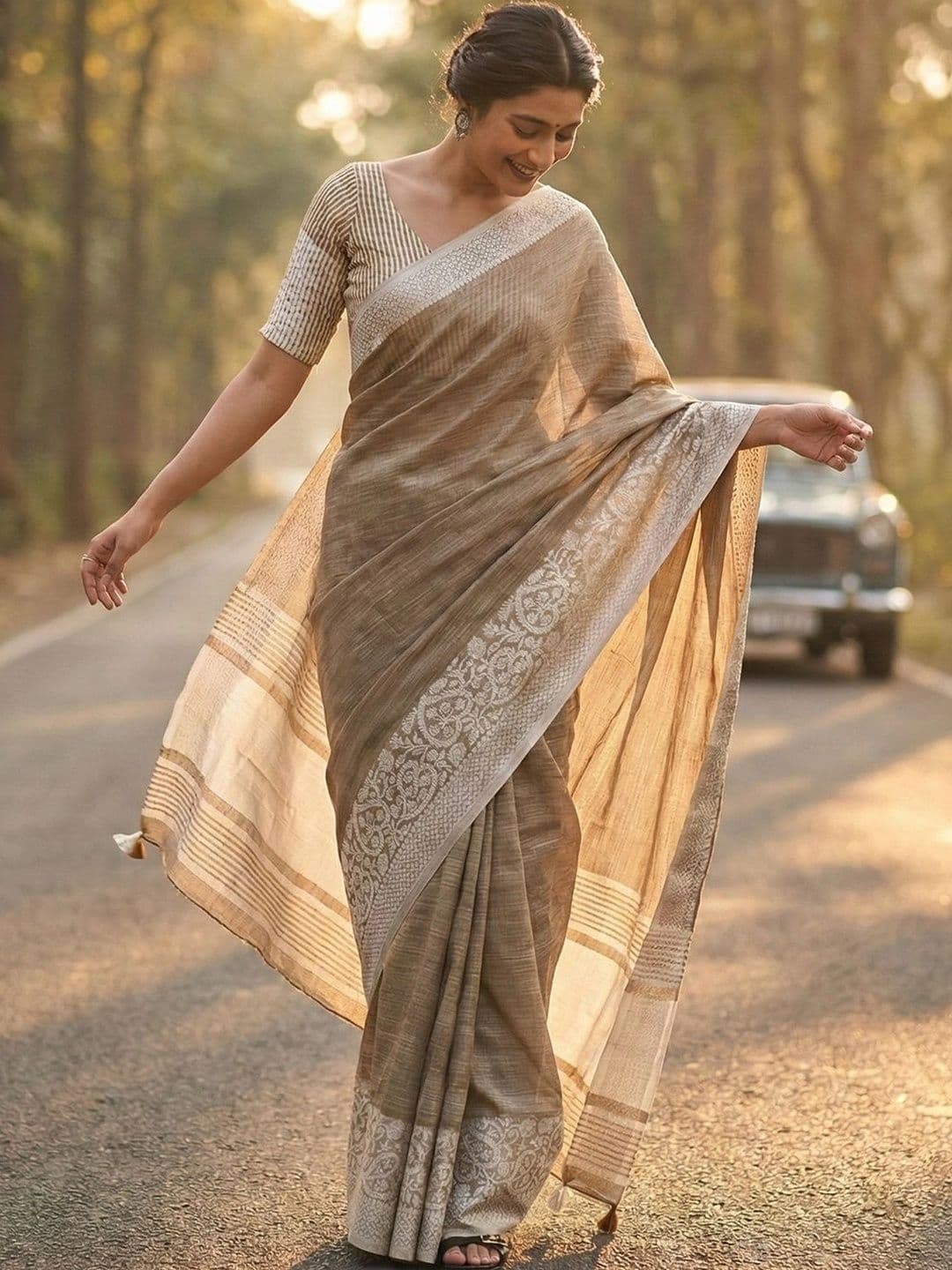 Mitera Woven Design Zari Linen Blend Saree - view 1