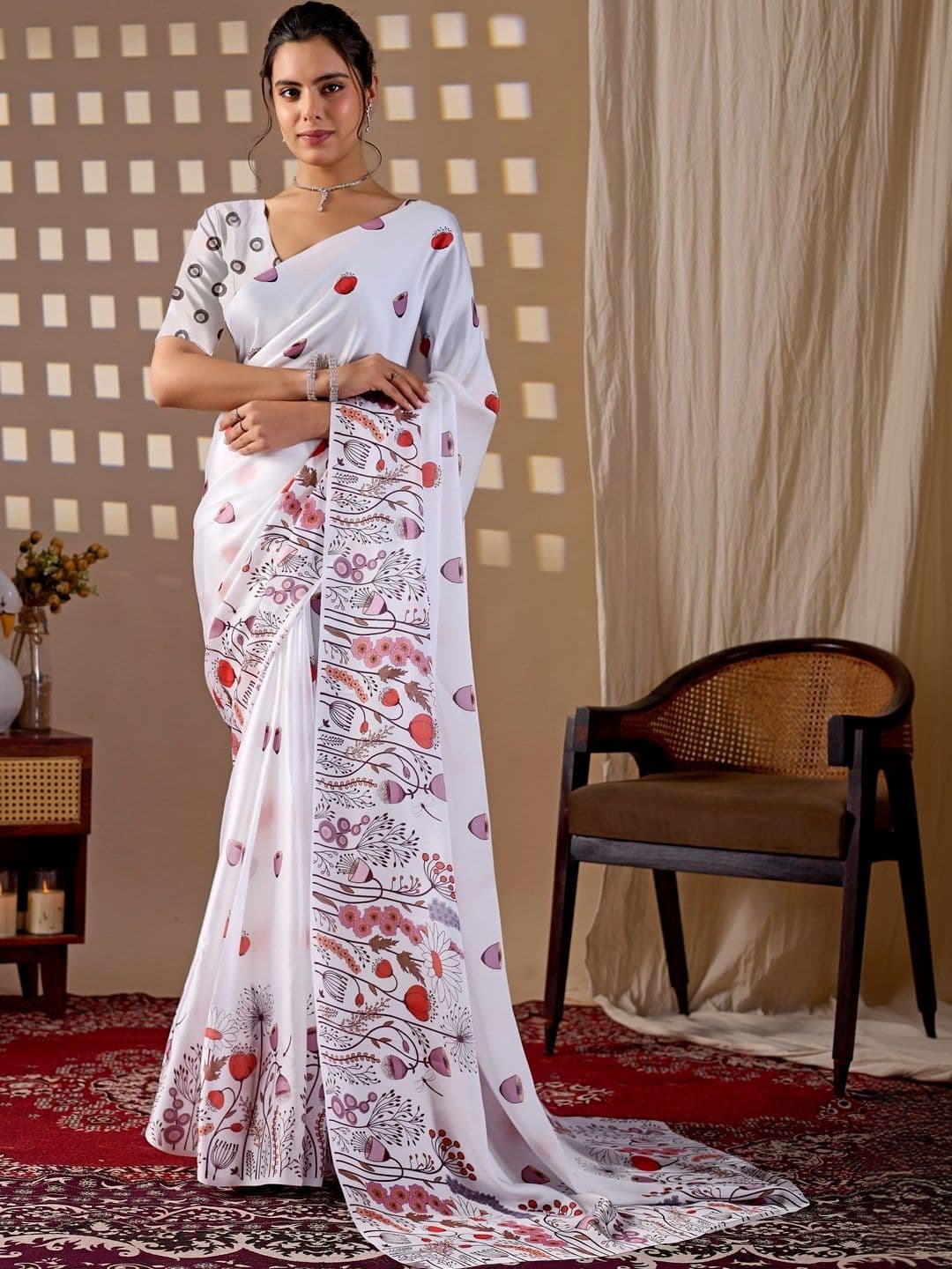 Moda Rapido Floral Satin Designer Saree - view 1