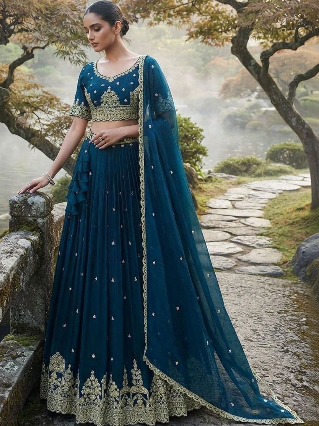 all about you Embroidered Semi-Stitched Lehenga & Blouse With Dupatta thumbnail 4