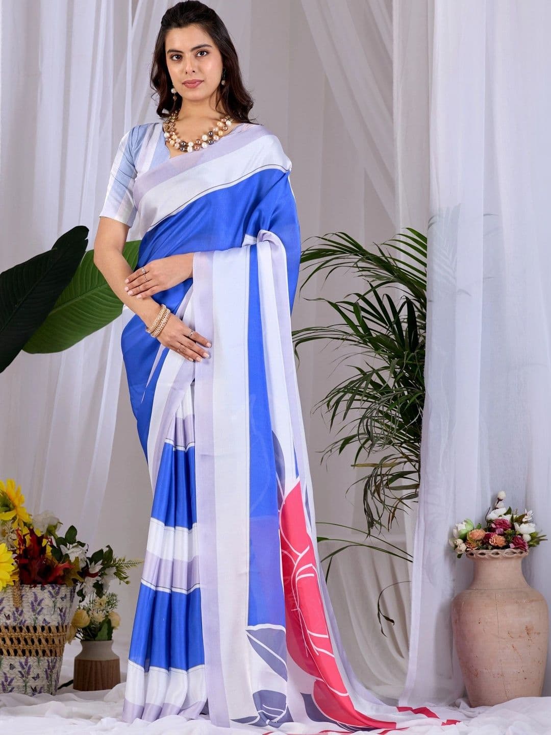 Moda Rapido Floral Satin Designer Saree - view 1