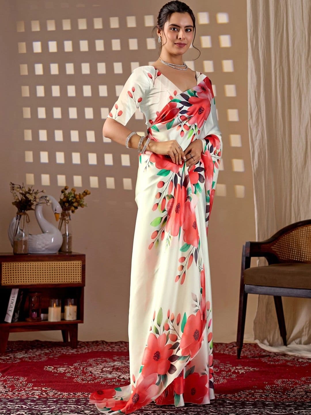 Moda Rapido Floral Satin Designer Saree thumbnail 5