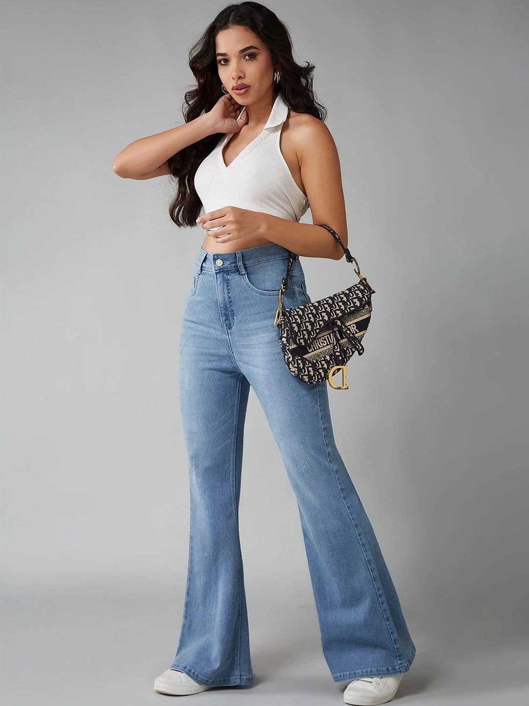 DOLCE CRUDO Women Bootcut High-Rise Light Fade Stretchable Jeans thumbnail 5