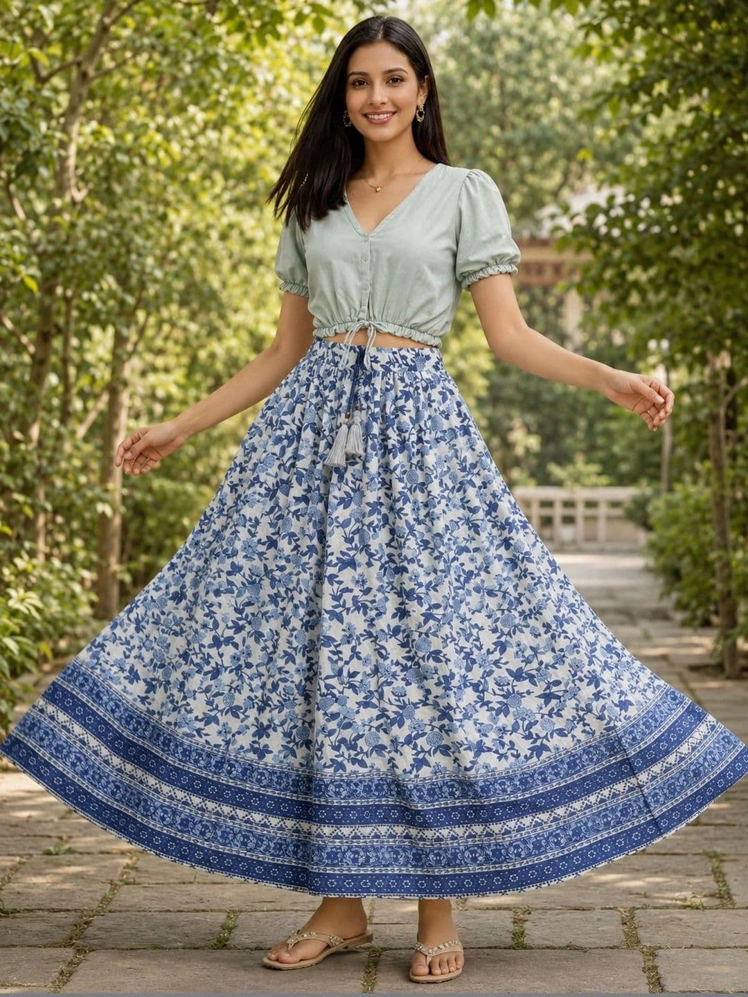 Rabhika Women Crepe Floral Maxi Flared Skirt thumbnail 2