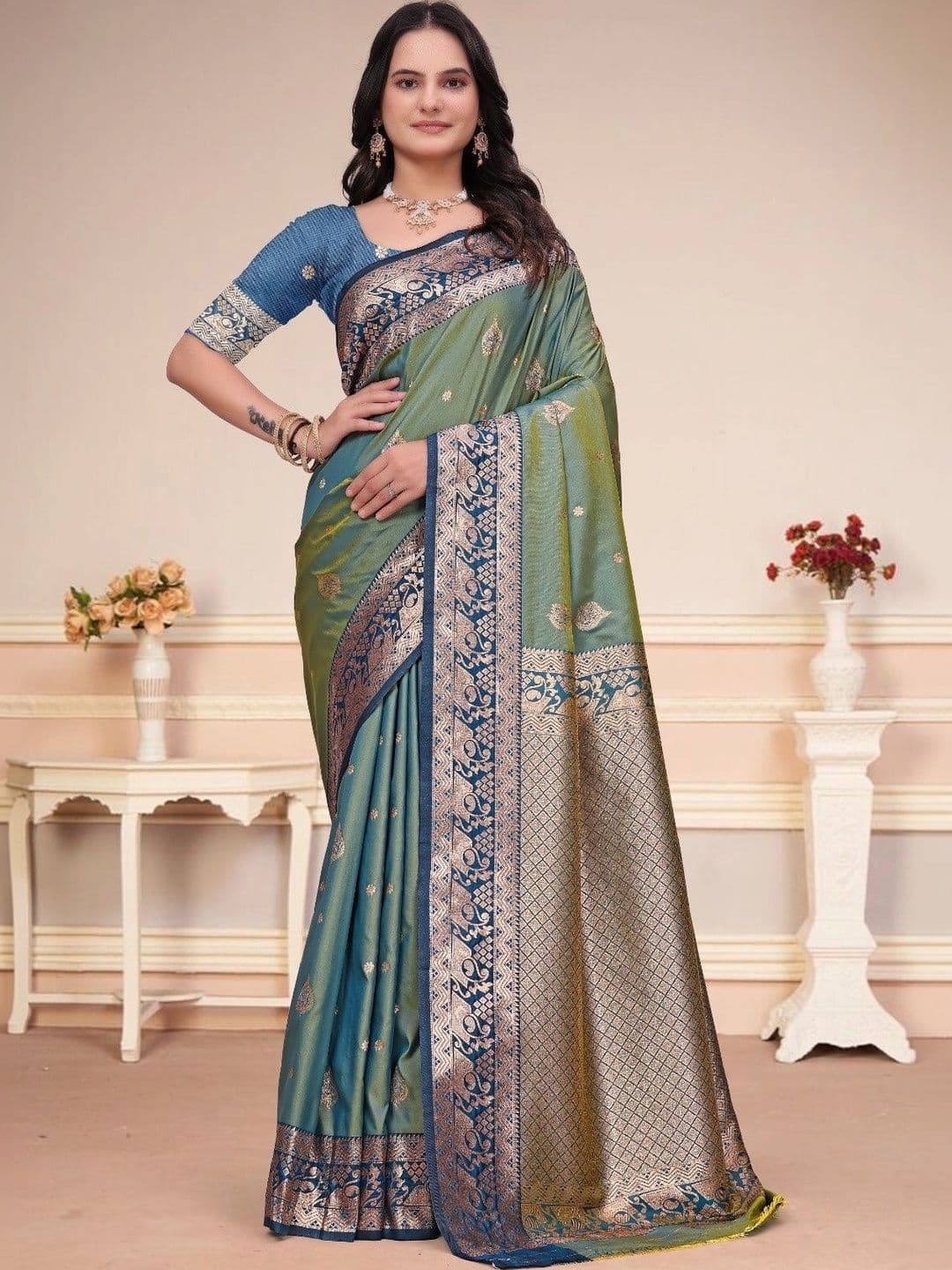 RANGREET Ethnic Motifs Zari Saree - view 1