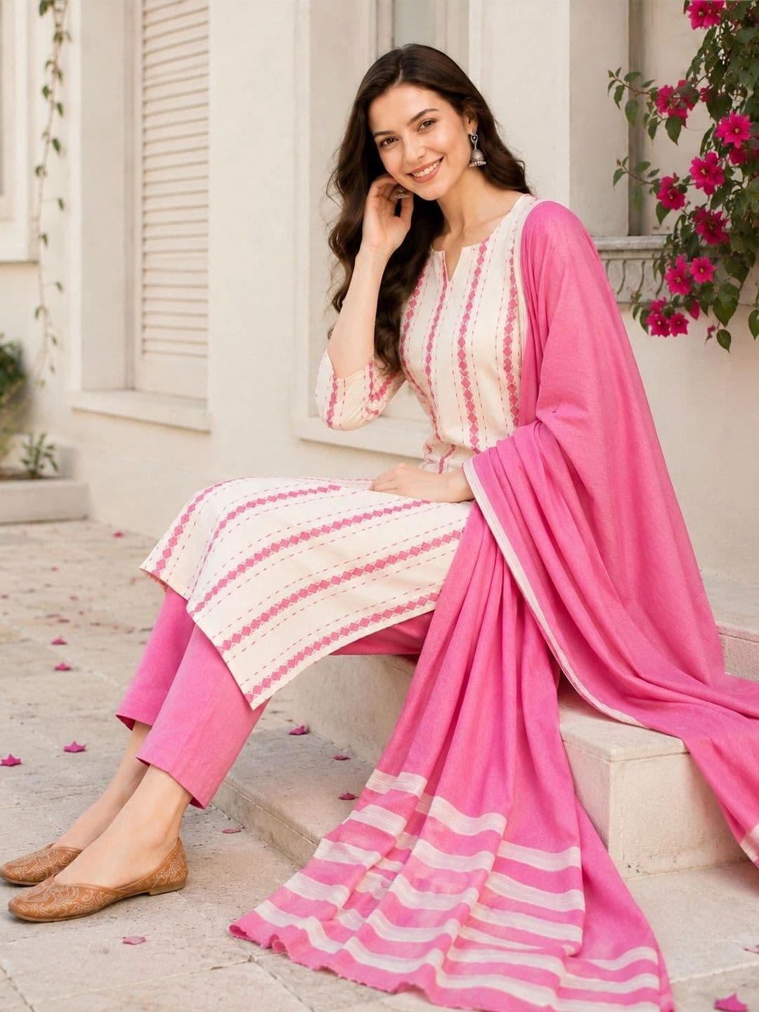 HIVA TRENDZ Women Ethnic Motifs Printed Regular Pure Cotton Kurta with Trousers & With Dupatta thumbnail 4