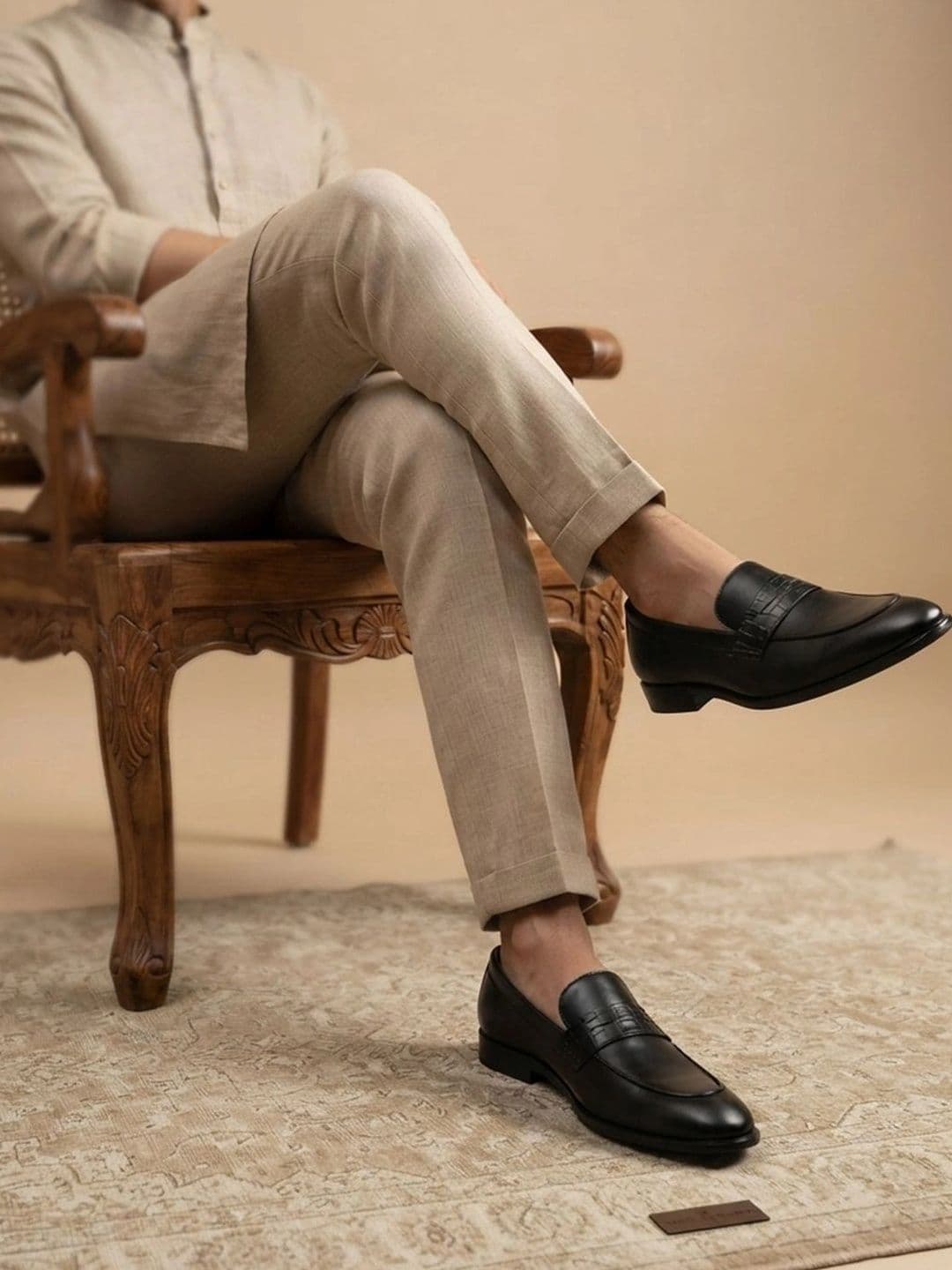 House of Pataudi Men Textured Round Toe Slip-On Loafers Formal Shoes thumbnail 6