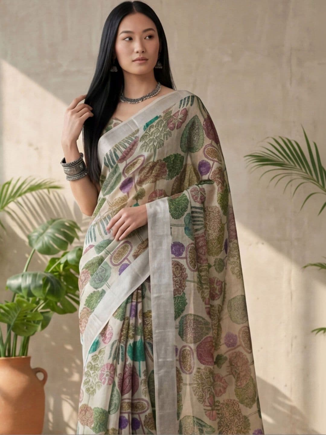 Anouk Rustic Floral Zari Pure Linen Designer Khadi Saree thumbnail 7