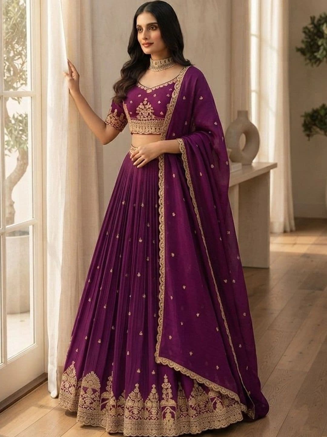all about you Embroidered Semi-Stitched Lehenga & Blouse With Dupatta thumbnail 3