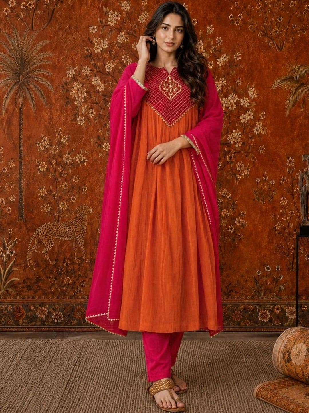 Sangria Women Ethnic Moti  Empire Thread Work Kurta with Trousers & With Dupatta thumbnail 5