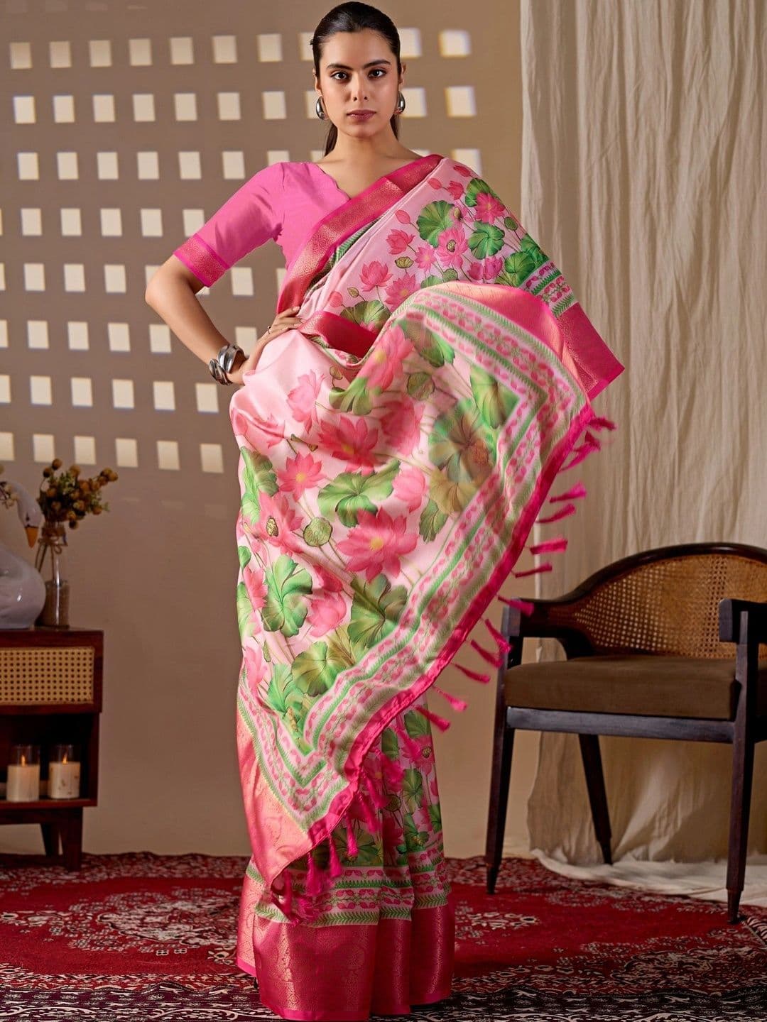 Moda Rapido Floral Zari Silk Blend Designer Saree thumbnail 2