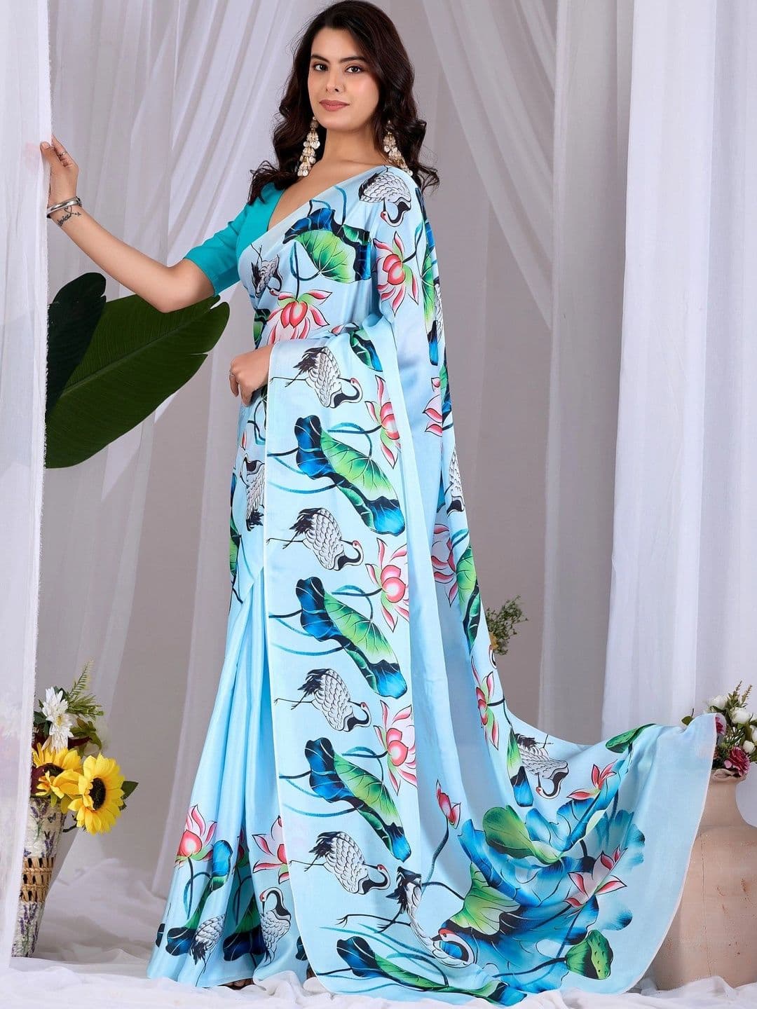Moda Rapido Floral Satin Designer Saree thumbnail 2