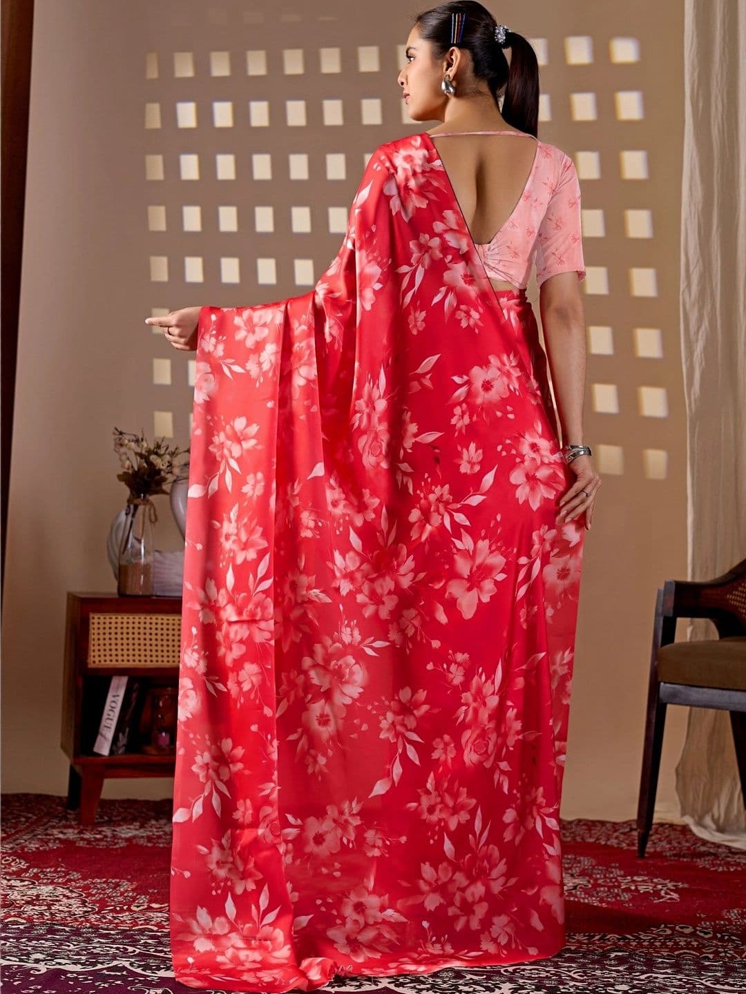 Moda Rapido Floral Satin Designer Saree thumbnail 2