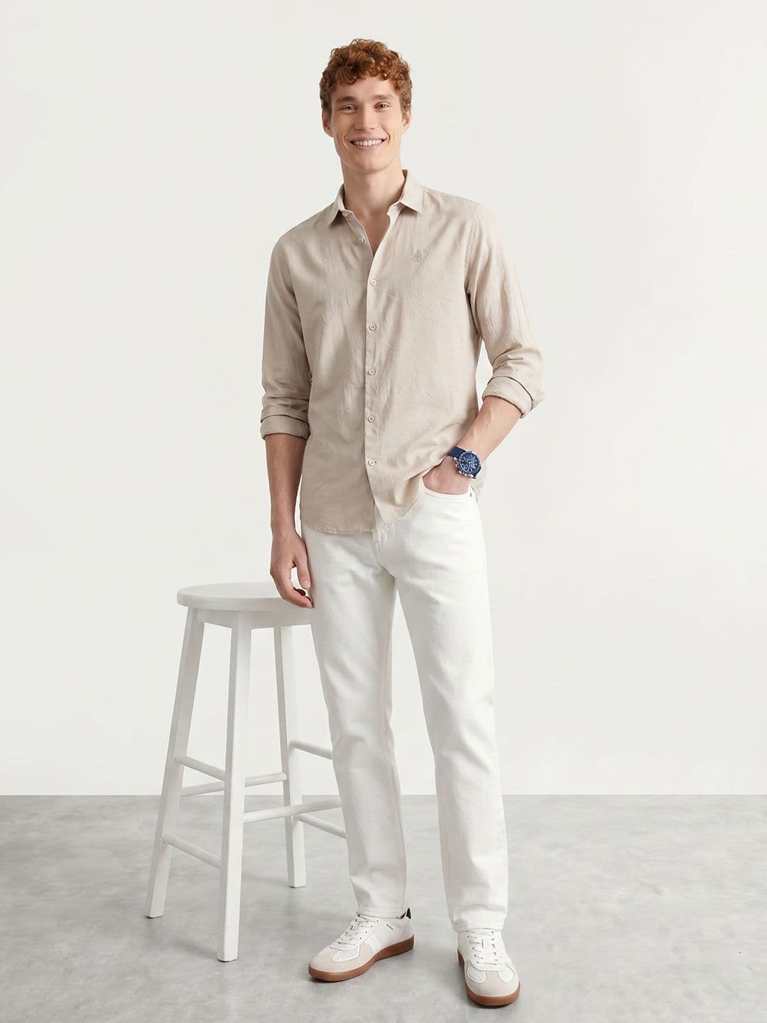 Mast & Harbour Easy Drape Textured Cream Shirt thumbnail 5