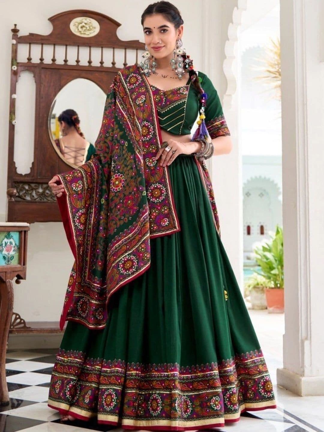 HAMOFY Embroidered Thread Work Ready to Wear Lehenga & Unstitched Blouse With Dupatta - view 1