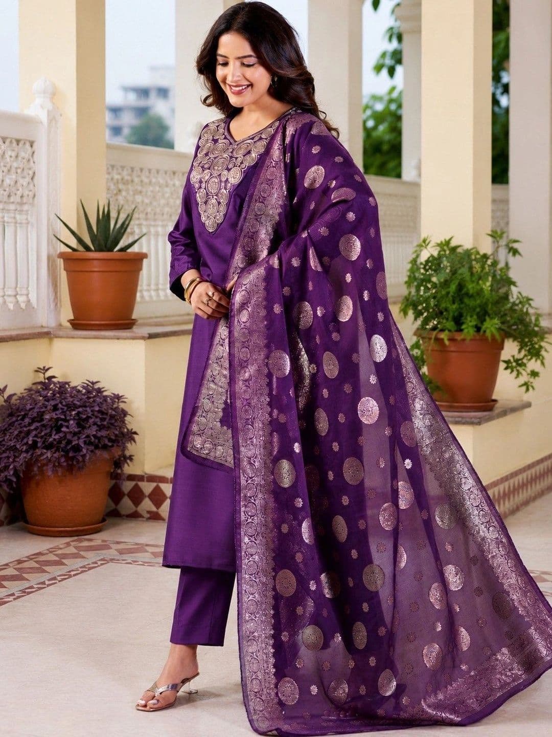 Chandbaali Women Ethnic Motifs Embroidered Regular Kurta with Trousers & With Dupatta thumbnail 3