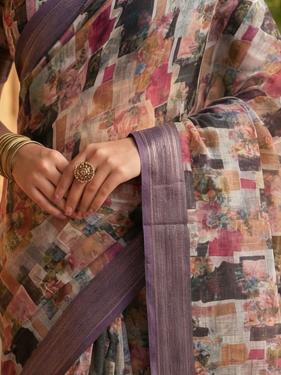 Anouk Rustic Zari Pure Linen Designer Khadi Saree thumbnail 5