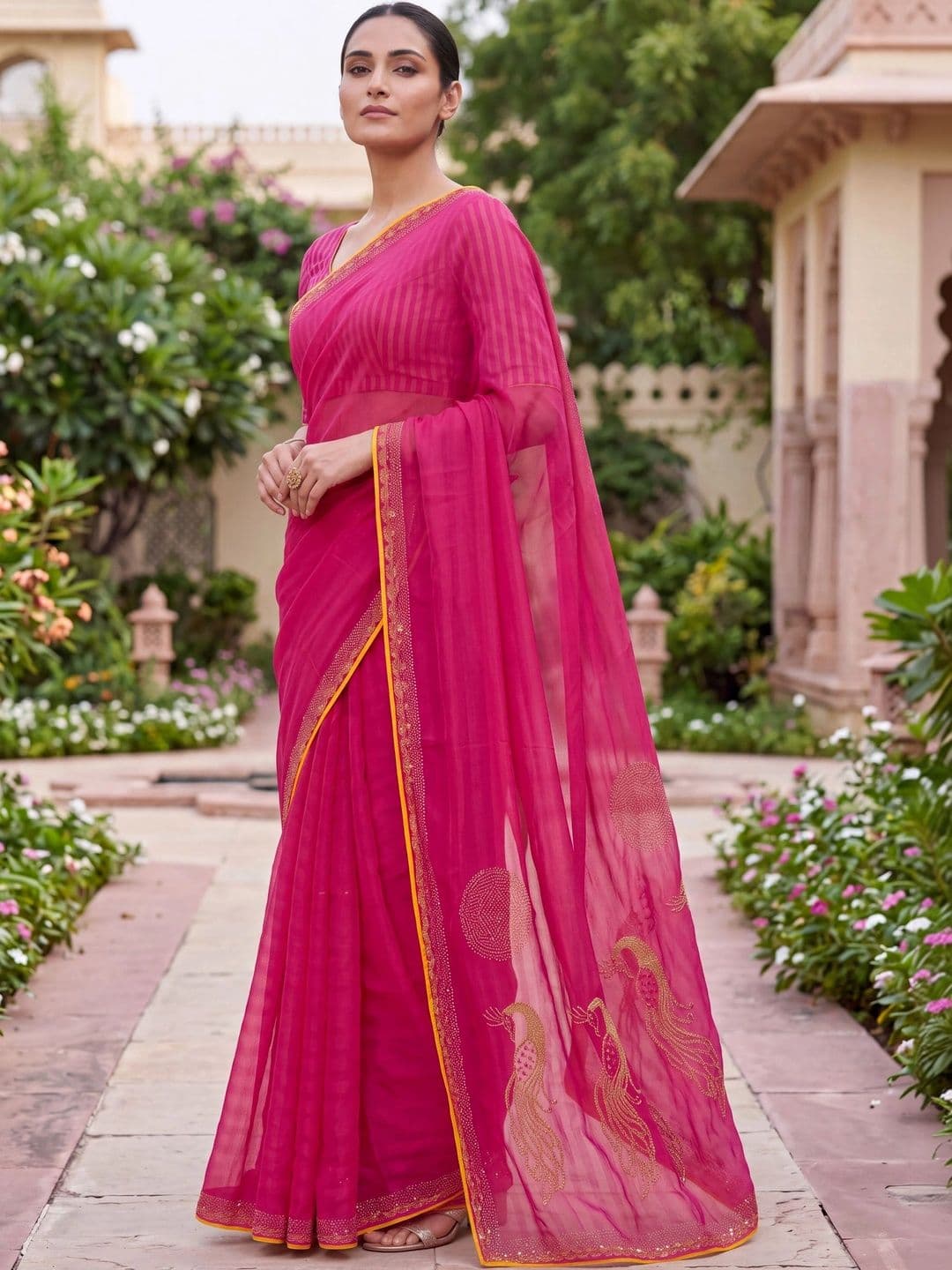 Jaipur Vogue Embellished Embroidered Poly Georgette Saree thumbnail 2