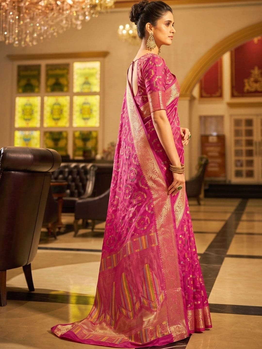 Madhuhansh Woven Design Zari Organza Patola Saree thumbnail 3