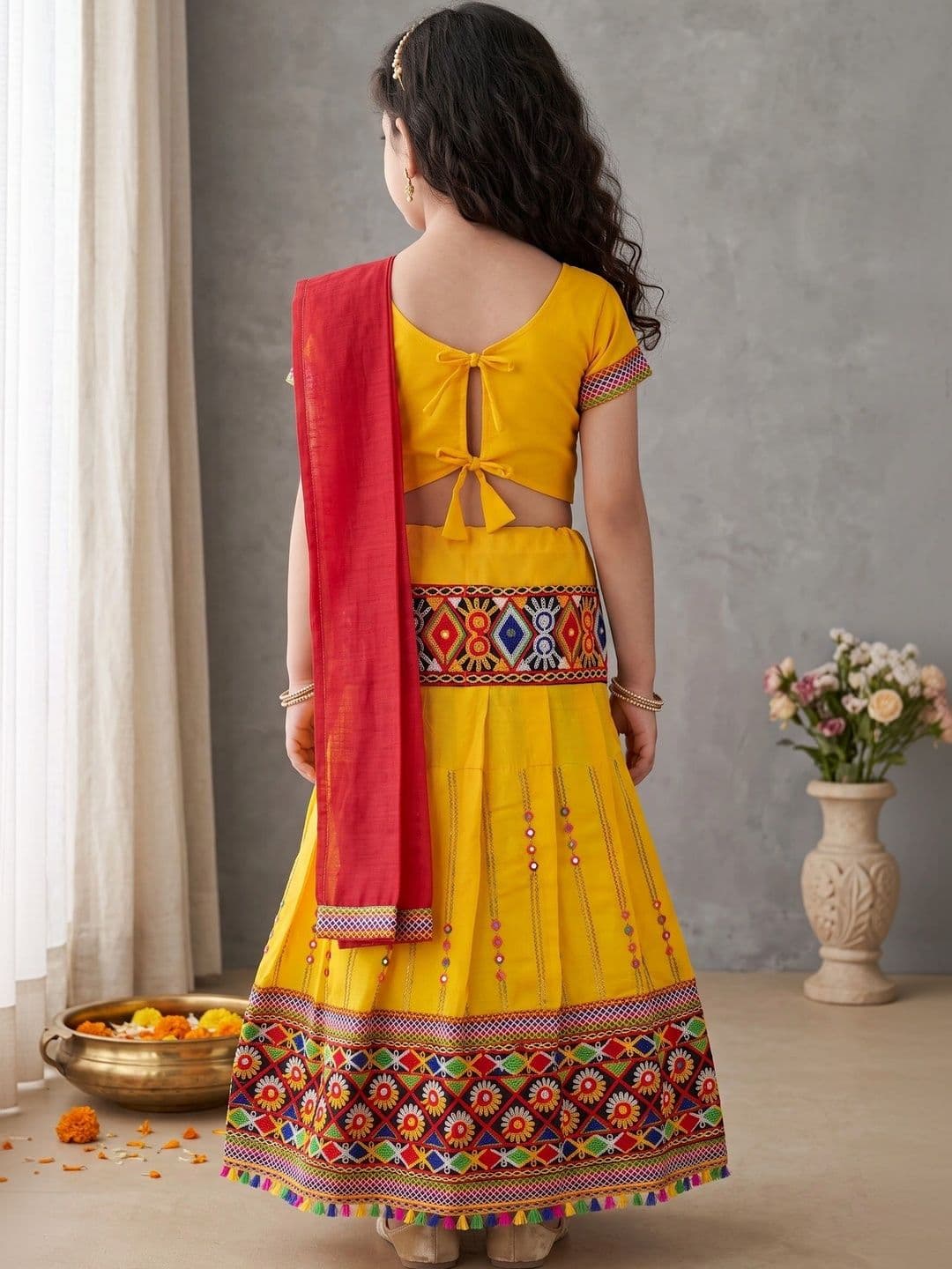 ahhaaaa Girls Embroidered Mirror Work Ready to Wear Lehenga & Blouse With Dupatta thumbnail 7