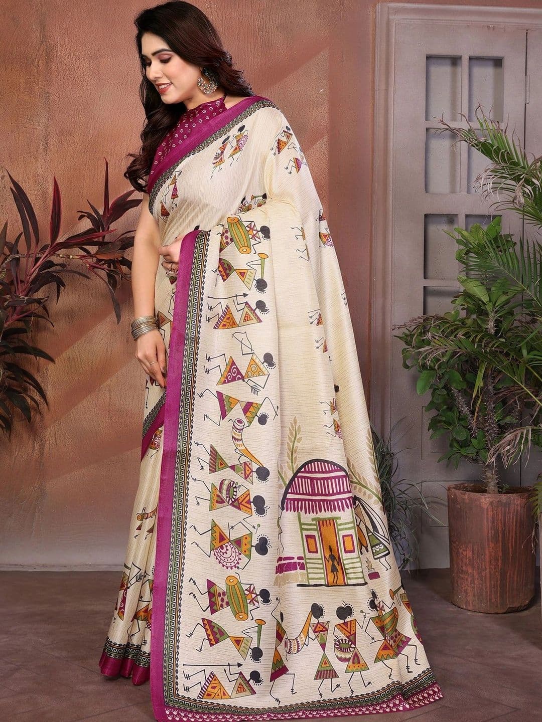 JANOI Warli Art Silk Fusion Saree thumbnail 5