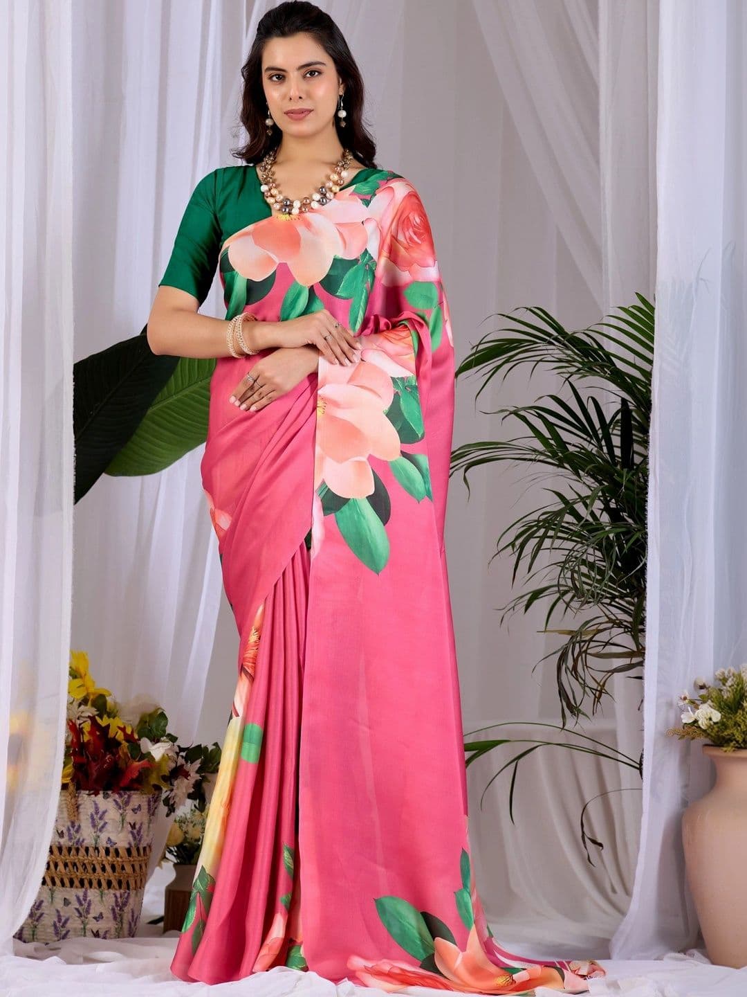 Moda Rapido Floral Satin Designer Saree - view 1