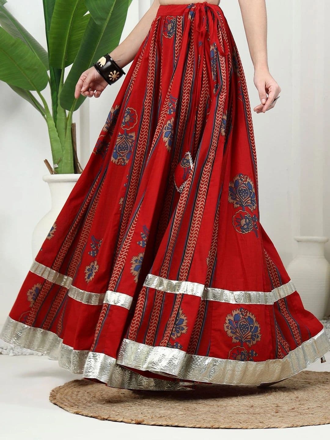 KALINI Women Cotton Cambric Floral Maxi Flared Skirt thumbnail 4