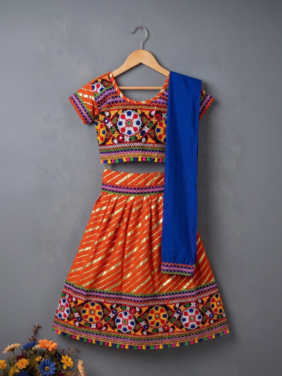 ahhaaaa Girls Embroidered Mirror Work Ready to Wear Lehenga & Blouse With Dupatta thumbnail 3