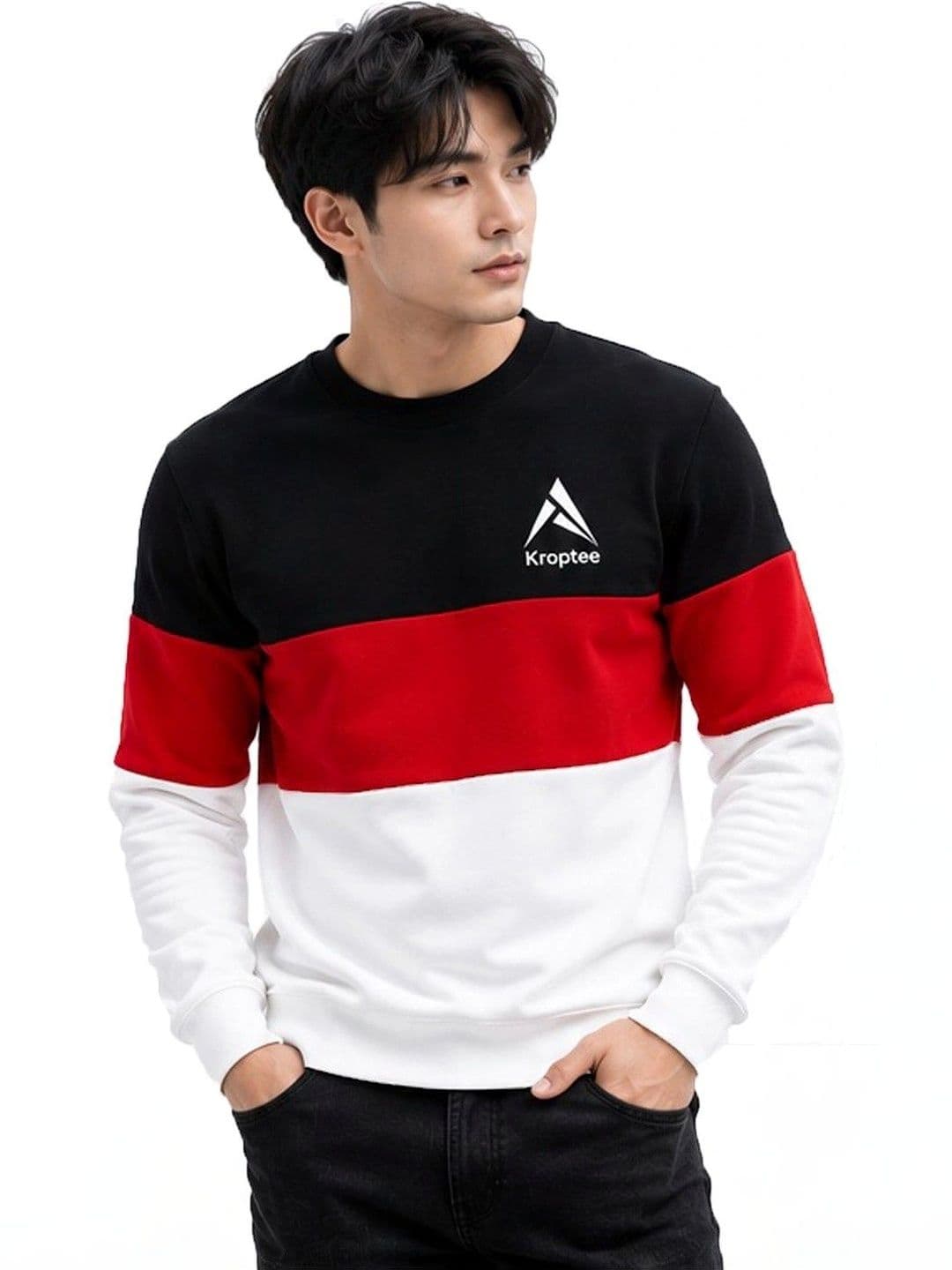 Kroptee Men Colourblocked Logo T-shirt Pack thumbnail 2