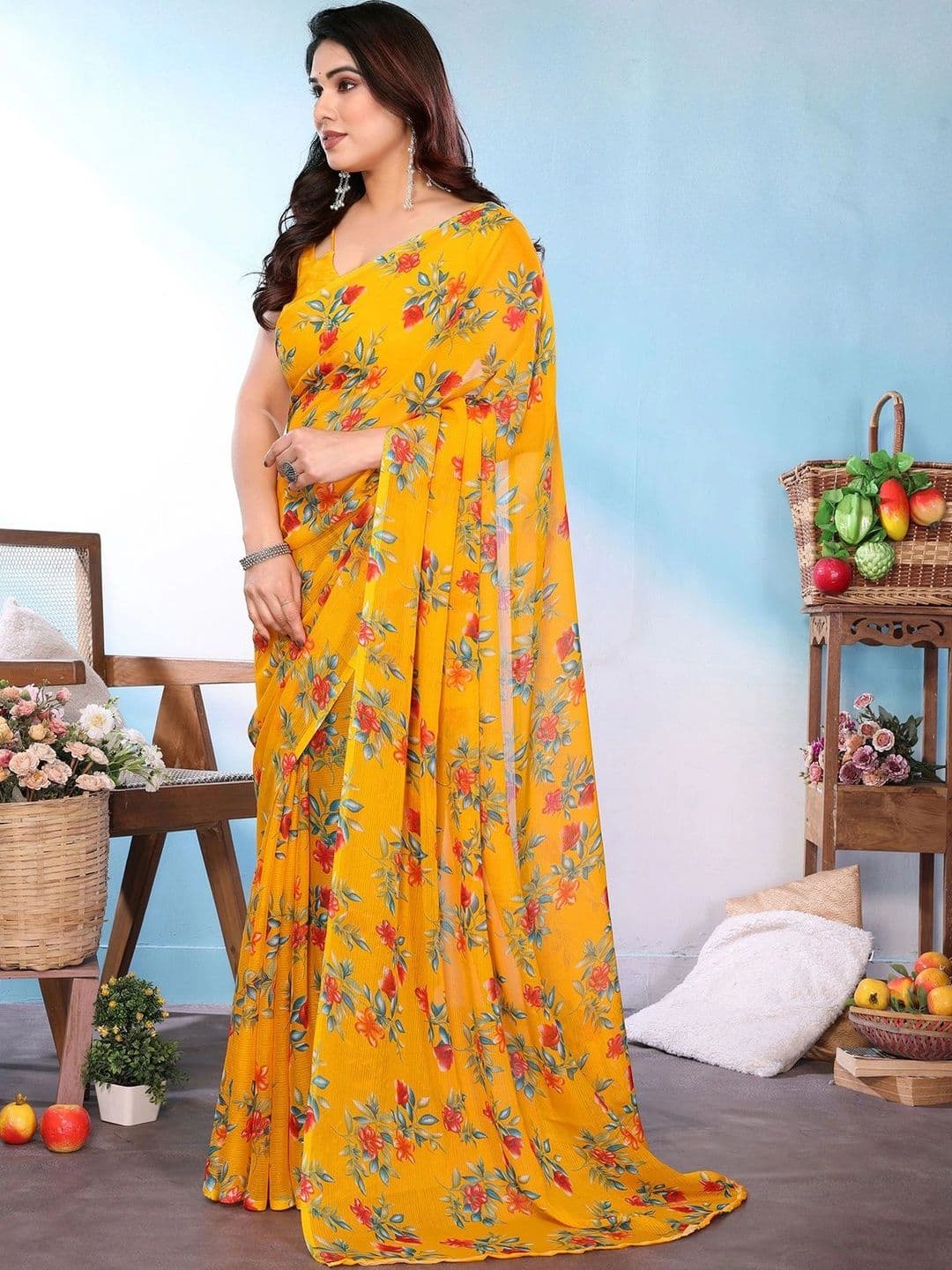 NIRVAAN Floral Pure Georgette Saree thumbnail 4