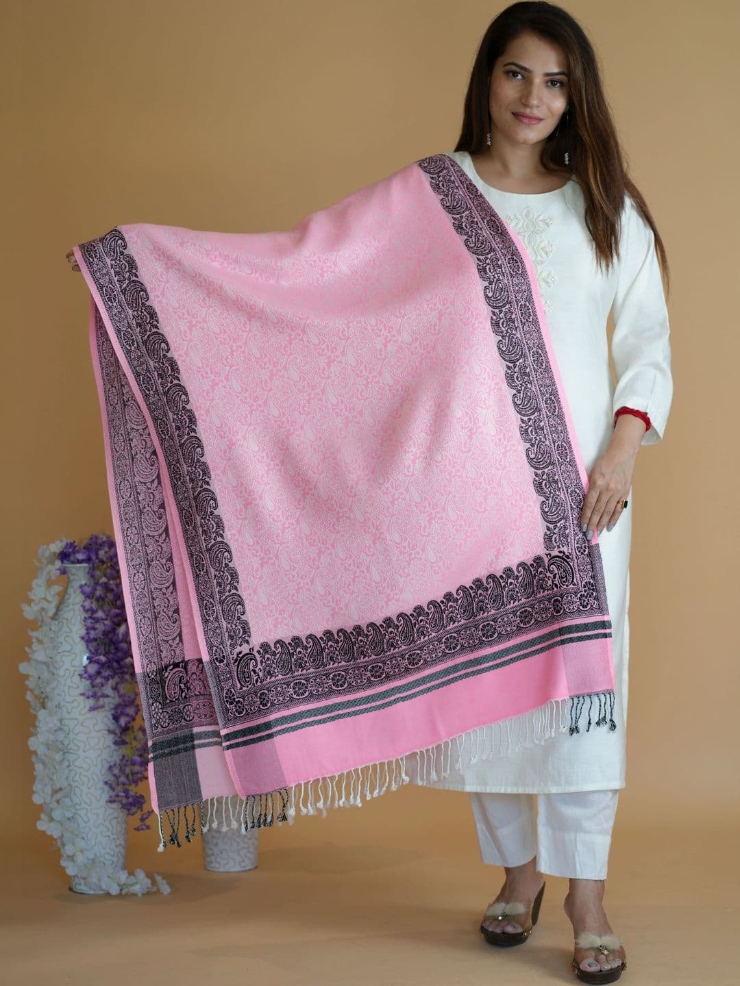 SHIFNEEN Women Paisley Woven Design Acrylic Shawl thumbnail 4