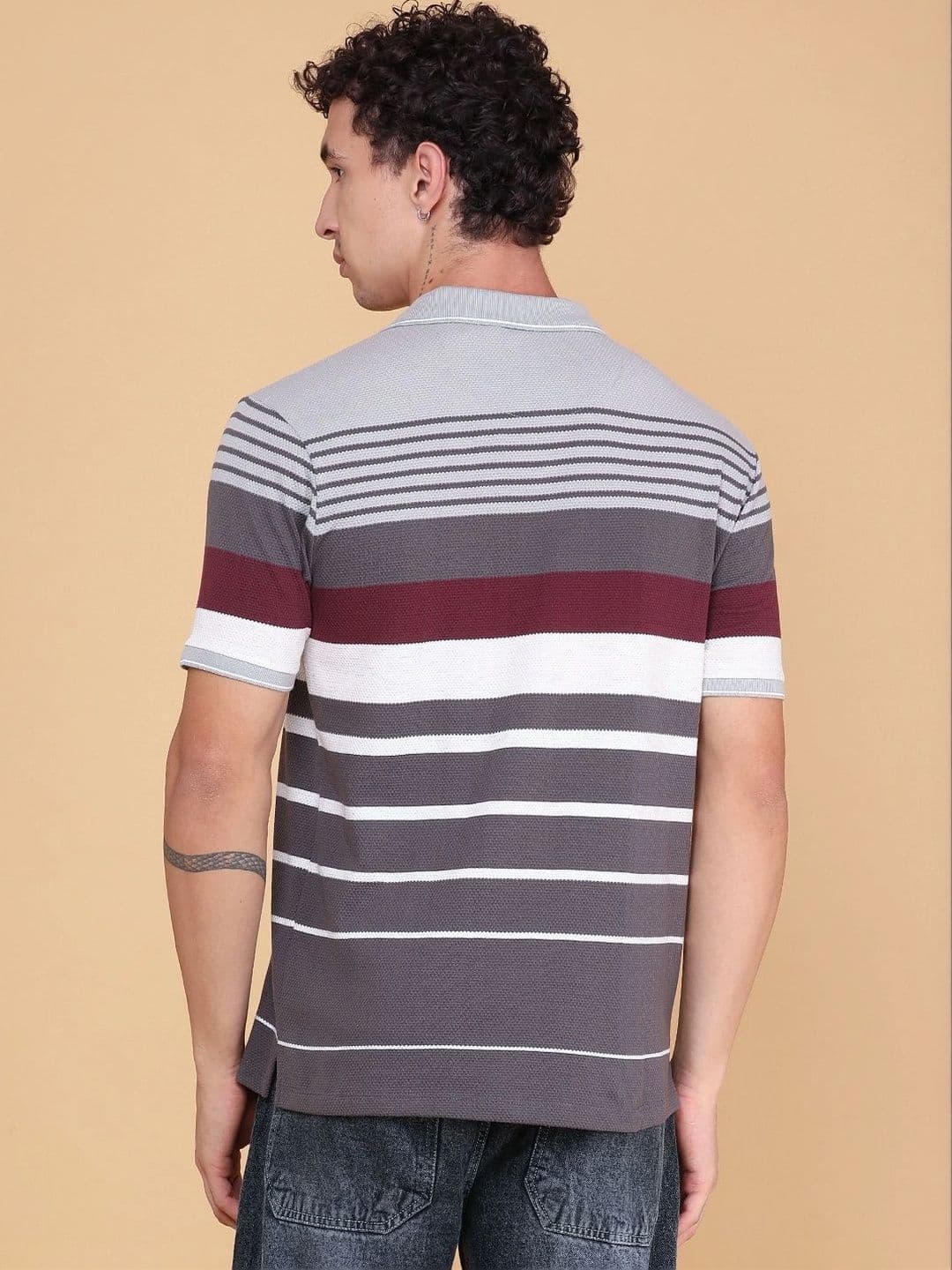 LIMEROAD Men Striped Polo Collar Pockets T-shirt thumbnail 4