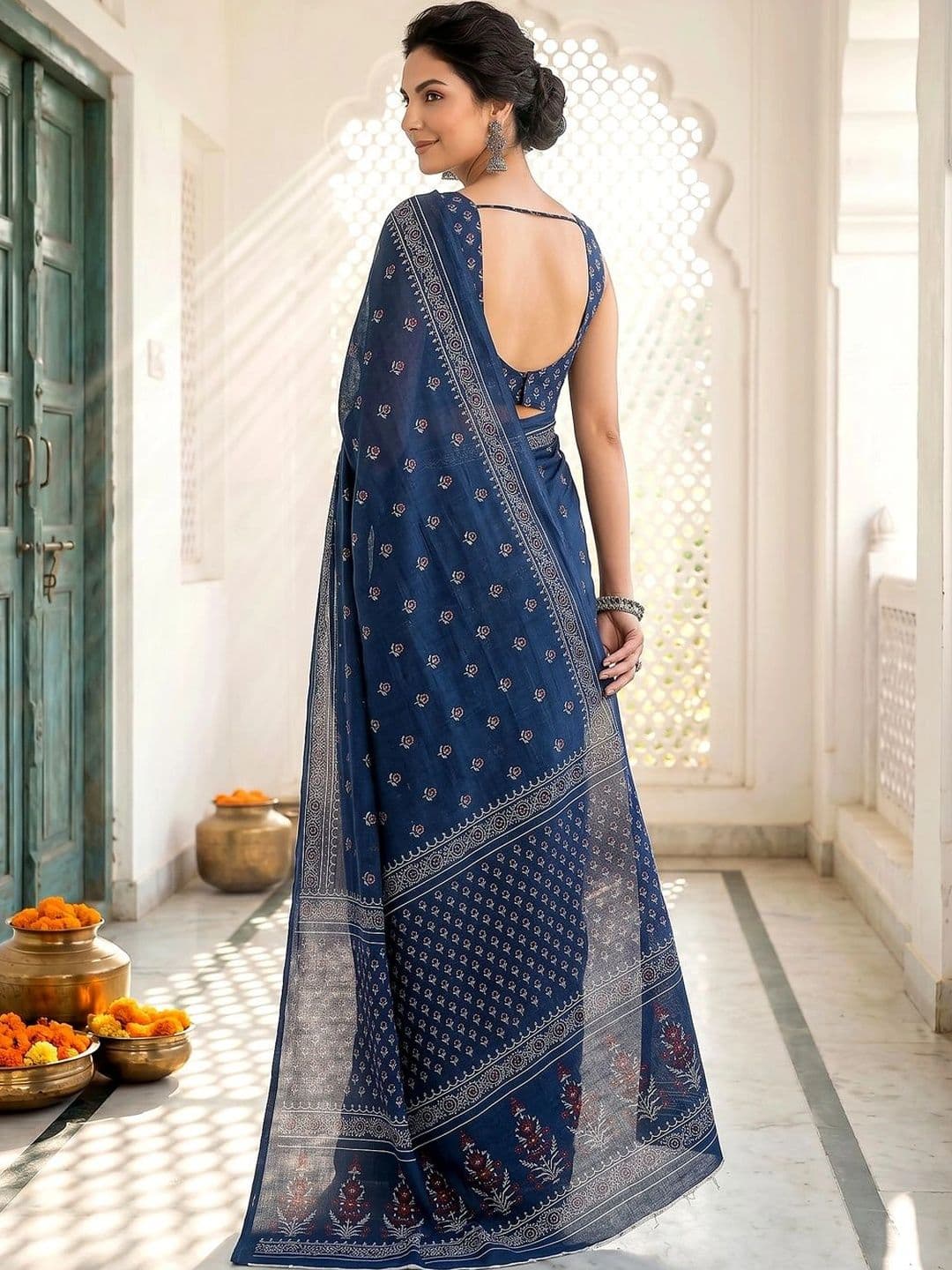 VS MALL Floral Pure Cotton Ikat Saree thumbnail 5