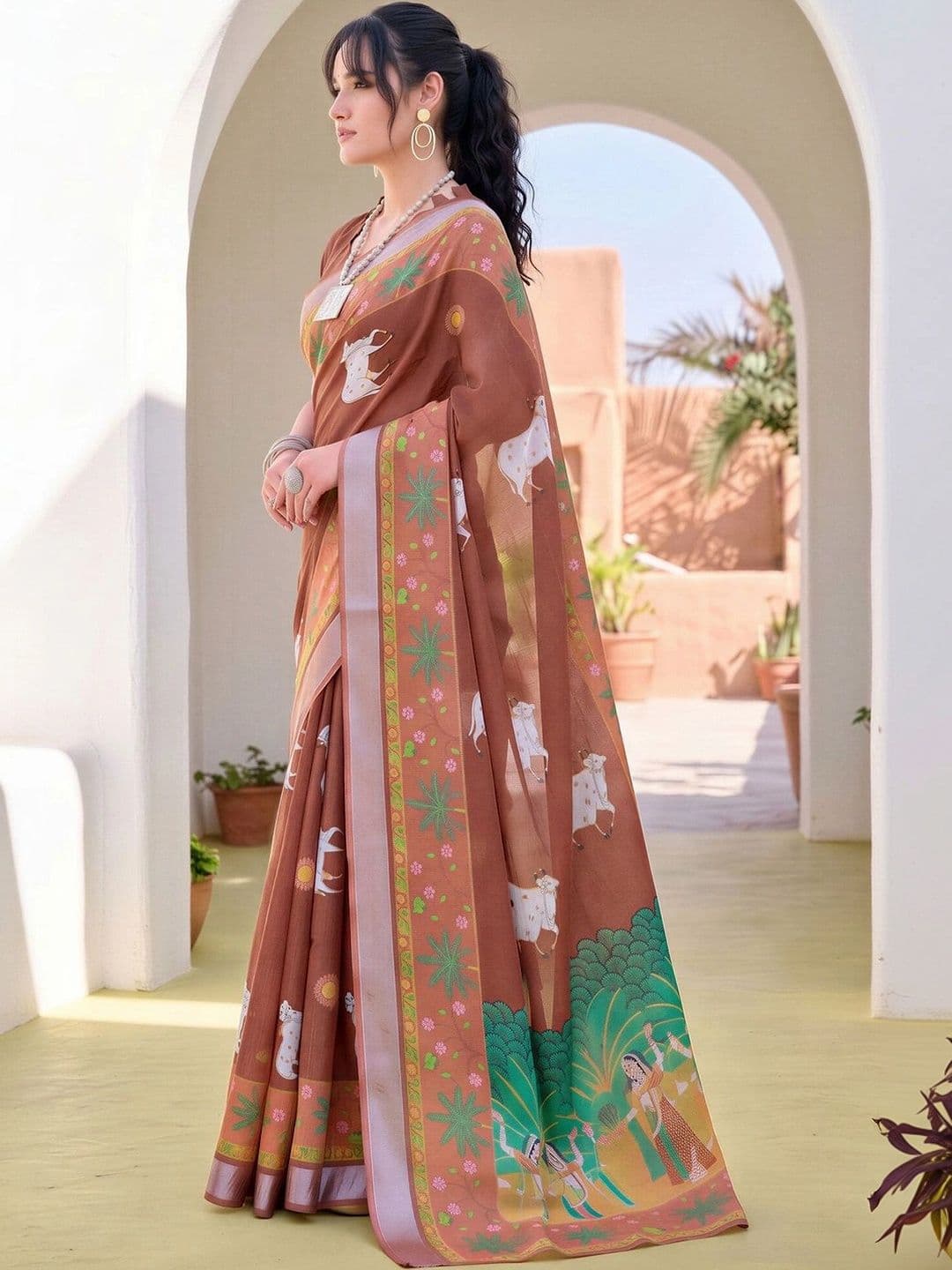Anouk Kalamkari Zari Designer Block Print Saree thumbnail 6