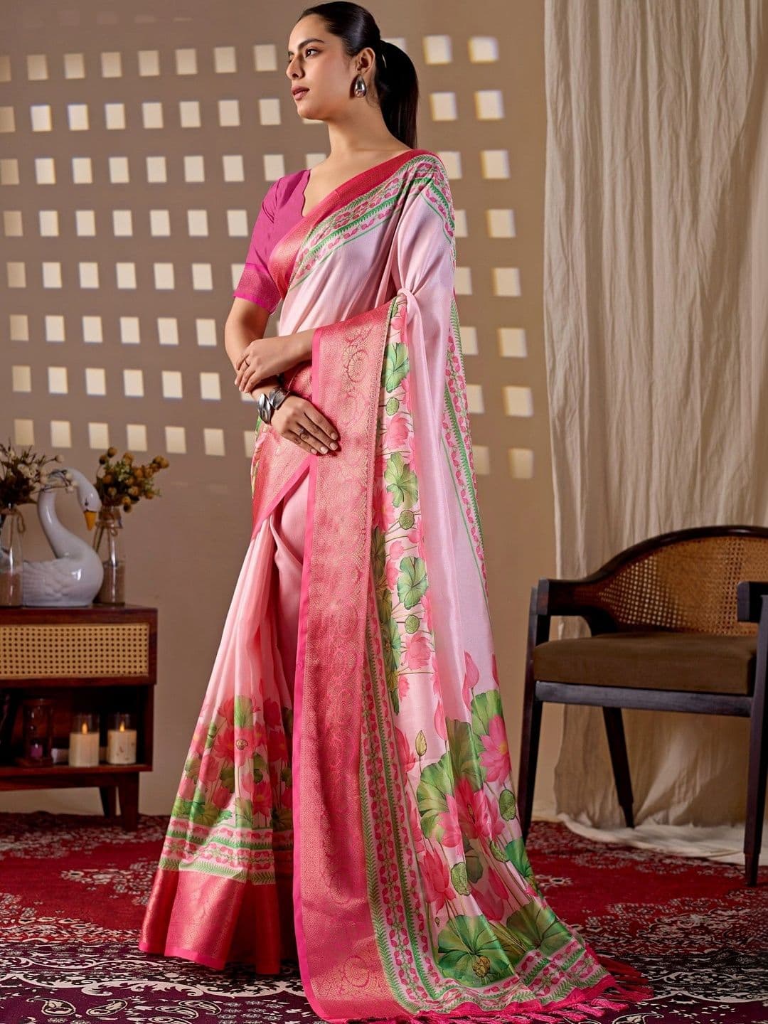 Moda Rapido Floral Zari Silk Blend Designer Saree thumbnail 4
