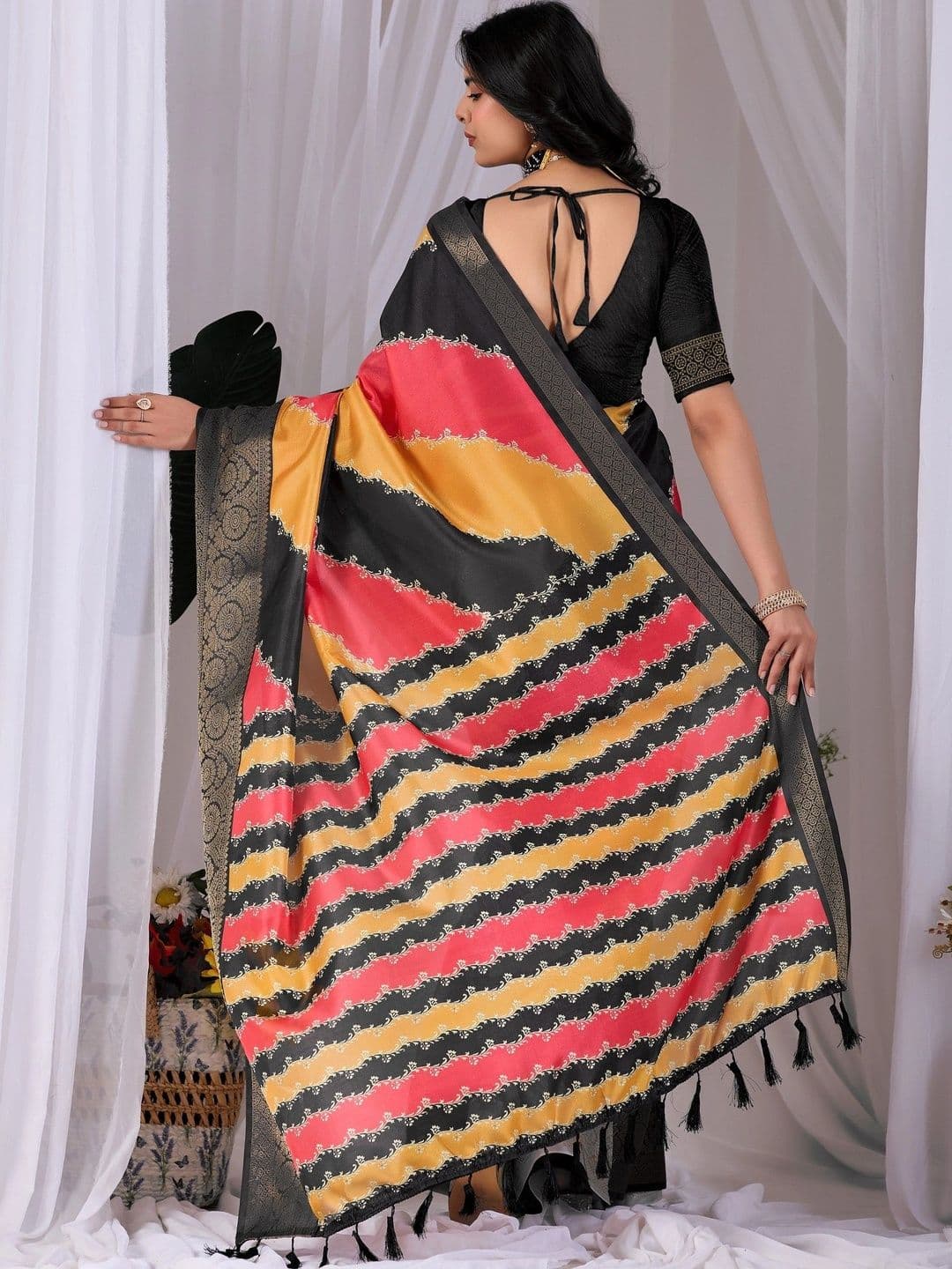 Moda Rapido Striped Zari Silk Blend Designer Saree thumbnail 3