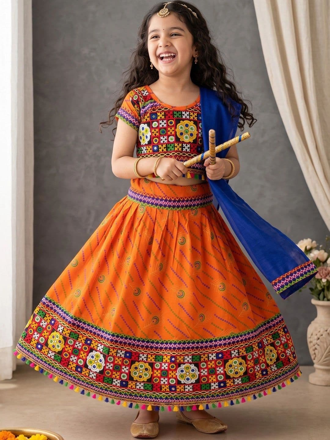 ahhaaaa Girls Embellished Mirror Work Ready to Wear Lehenga & Blouse With Dupatta thumbnail 5
