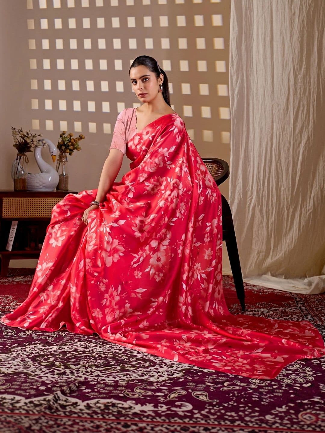 Moda Rapido Floral Satin Designer Saree thumbnail 4