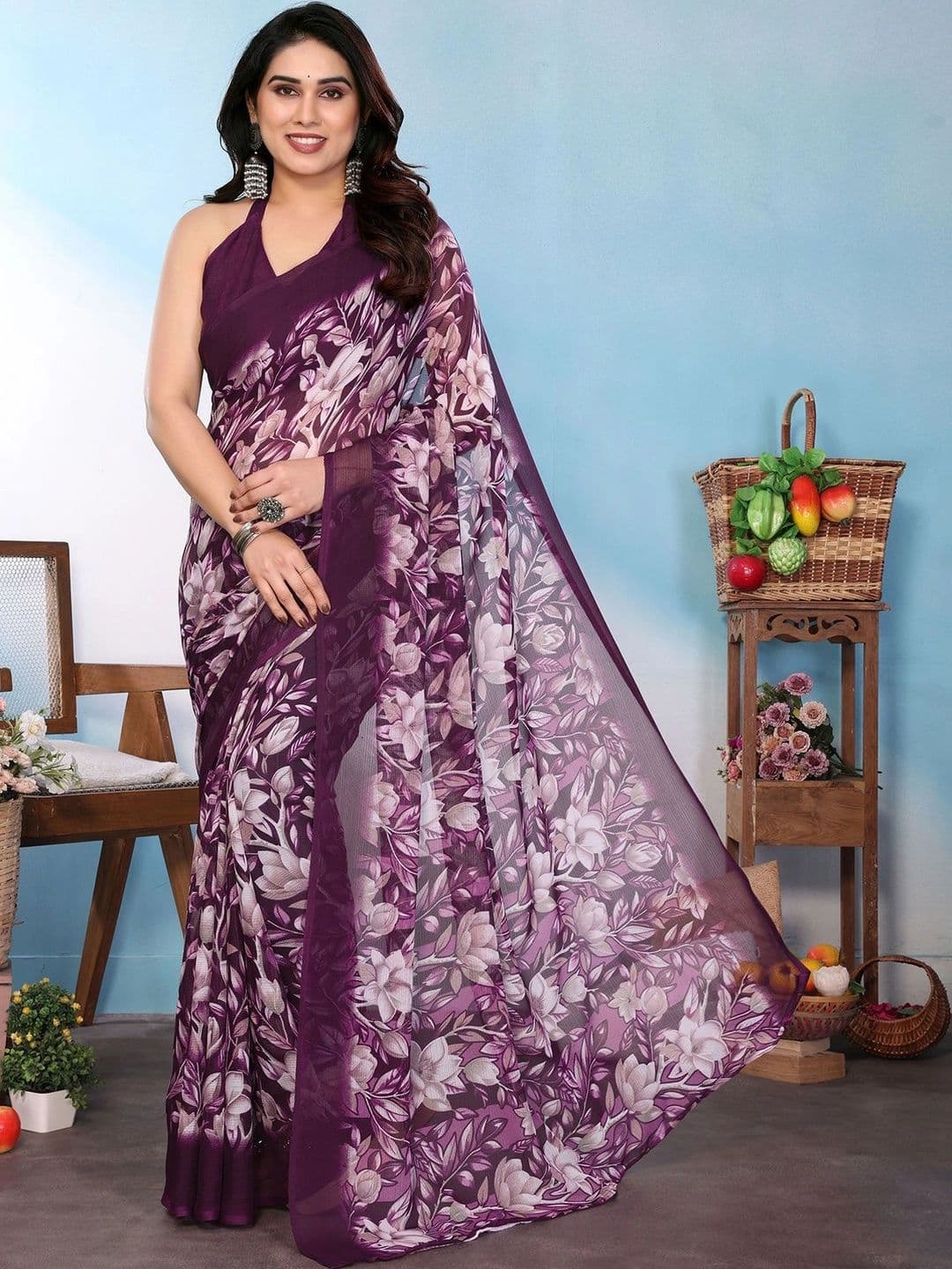KALINI Floral Poly Georgette Saree - view 1